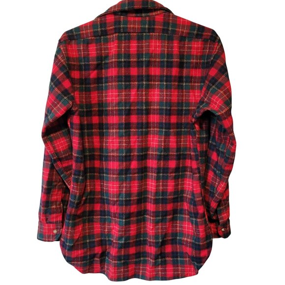 Pendleton Field Shirt Plaid Virgin Wool Button Up Red Green Size M Vintage - Picture 2 of 6
